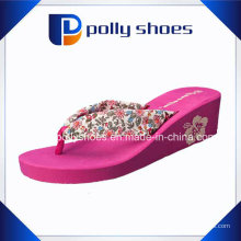 Flip Flop Impresso Beach Slipers plataforma de salto alto cunha das mulheres